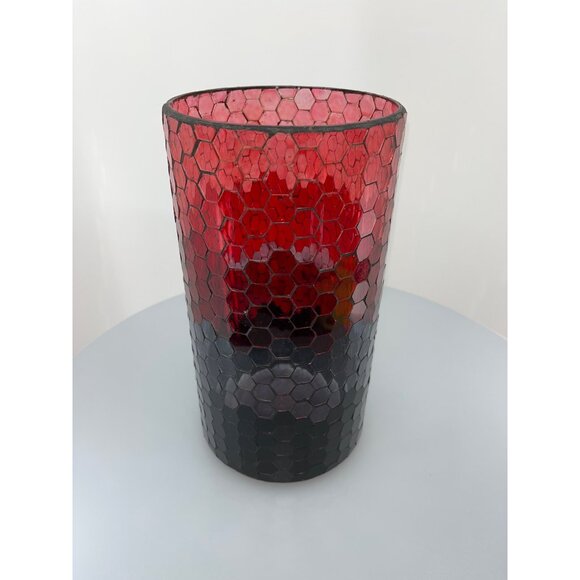 Honeycomb Hurricane Glass Mosaic 10" Tall, Charcoal Grey, Grey, Red, Light Red - Picture 2 of 13